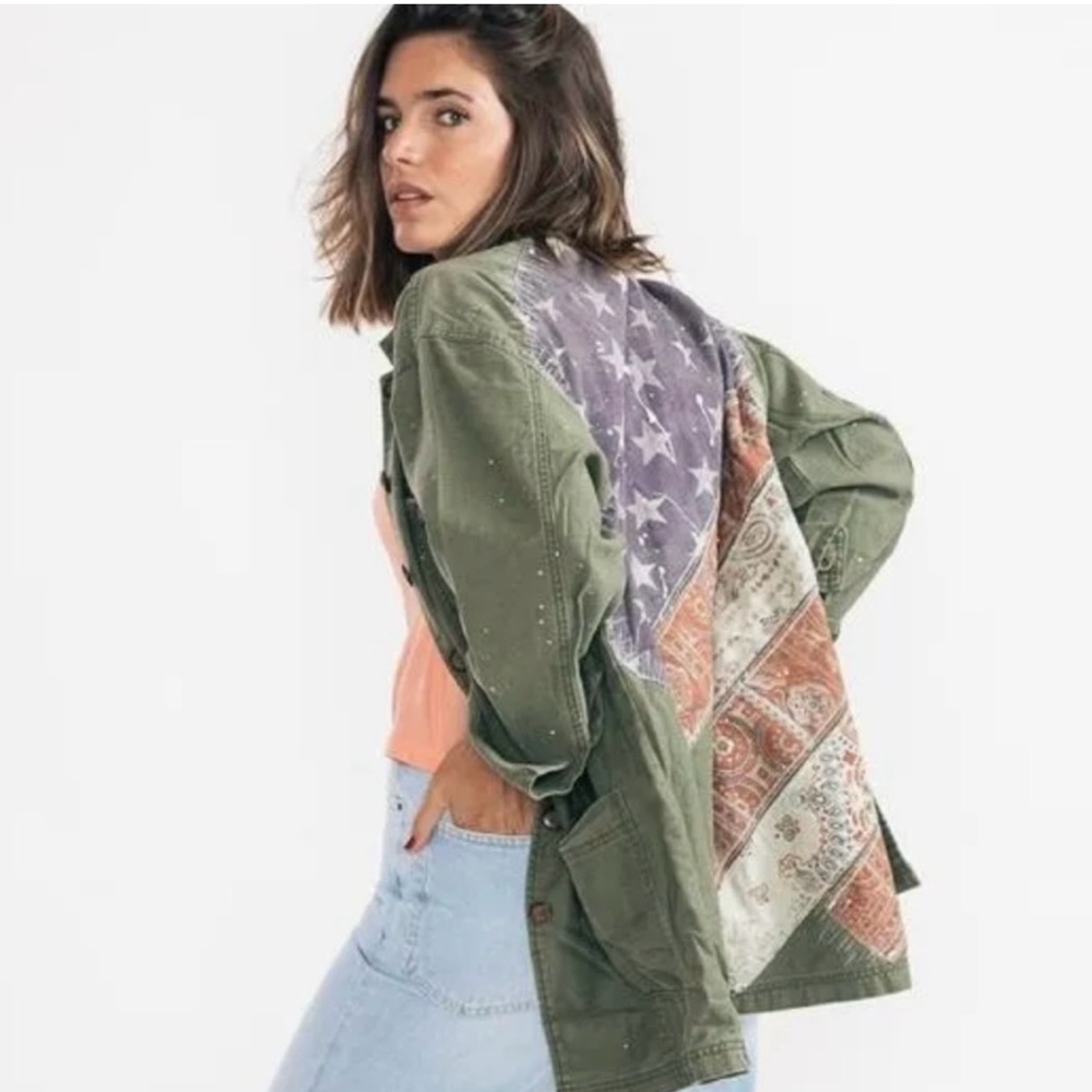 Free People Military American Flag Shirt Jacket